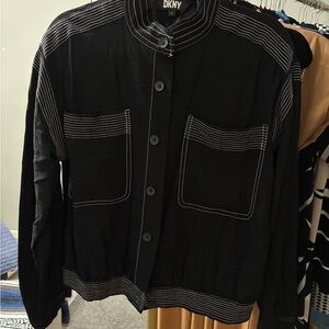 DKNY Black Shirt Jacket with White Stitching